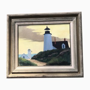Lighthouse, 1970s, Painting, Framed