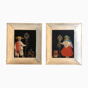 Children in Festive Garb, anni '60, dipinto, con cornice, set di 2