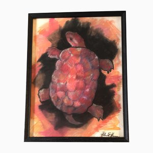 Modernist Turtle, 1950s, Pastel on Paper, Framed