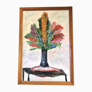 Bodegón floral abstracto, años 60, pintura sobre lienzo, enmarcado