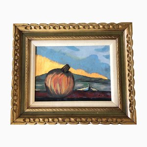 Abstract Landscape with Pumpkin & Figure, 1950s, Painting on Canvas, Framed