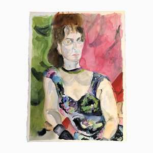 Retrato femenino, años 70, acuarela sobre papel, enmarcado