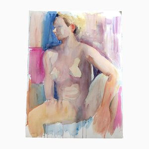 Desnudo femenino original, años 70, Acuarela sobre papel