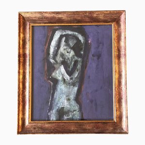 Modernist Abstract Female Nude Painting, 1970s, Paint on Paper, Framed