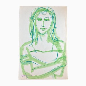 EJ Hartmann, Abstraktes Frauenportrait, 2000er, Malerei auf Papier