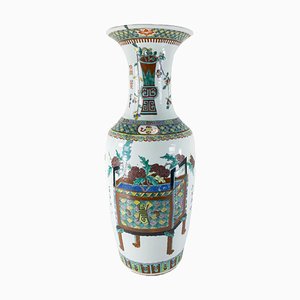 Chinese Chinoiserie Famille Verte Decorative Floor Vase