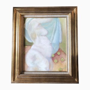 Desnudo femenino en el interior, años 70, Pintura sobre masonita, Enmarcado