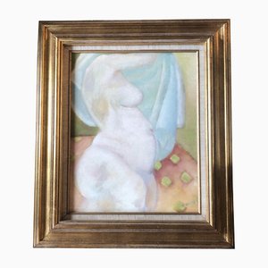Female Nude in Interior, 1970s, Painting on Masonite, Framed
