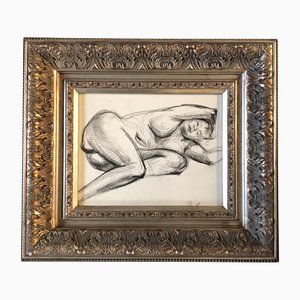 Female Nude Study, 1970s, Charcoal, Framed