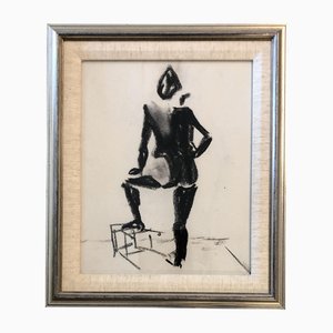 Nude Study, 1970s, Charcoal on Paper, Framed
