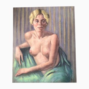 Desnudo femenino, dibujo al pastel, años 70