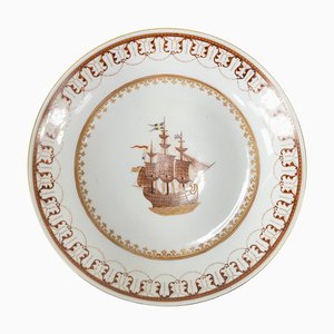 Assiette en Porcelaine d'Exportation de Chine avec Navire