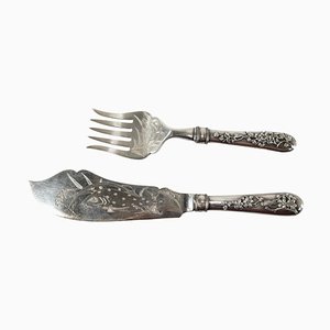 Chinese Export Sterling Silber Fisch Servierset, 2 . Set