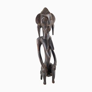 Figurine Maternité Sénoufo Africaine en Bois Sculpté, Milieu du 20ème Siècle
