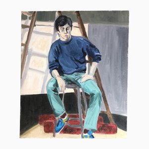 Studio Interior Male Portrait, 1970s, Painting on Canvas