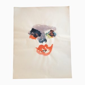 Rostro abstracto de acuarela, años 70, Acuarela sobre papel