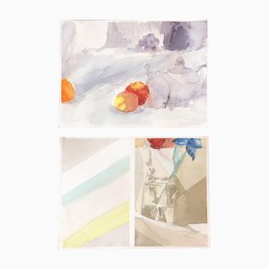 Still Lifes, 1970s, Watercolors on Paper, Set of 2