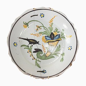 French Decorative Polychrome Faience Plate with Cornucopia