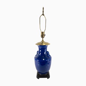 20th Century Chinese Chinoiserie Dark Blue Table Lamp