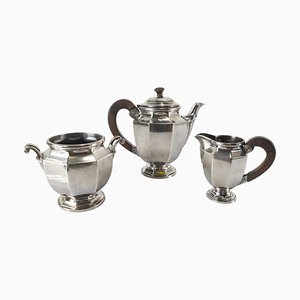 Antique Art Deco Silverplate and Rosewood Tea Set from Christofle, Set of 3