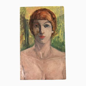 EJ Hartmann, Portrait Féminin Moderniste, 1970s, Peinture sur Noyau en Mousse