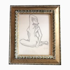 Desnudo femenino Art Déco, siglo XX, Carbón sobre papel, años 30, enmarcado