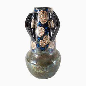 Tschechische Amphoren-Kunstkeramik-Vase im Jugendstil, frühes 20. Jh.