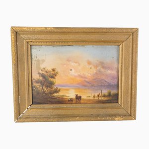 Hudson River, 1800s, Peinture sur Carton, Encadré