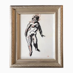 Desnudo de mujer, años 60, Rotulador en papel, enmarcado