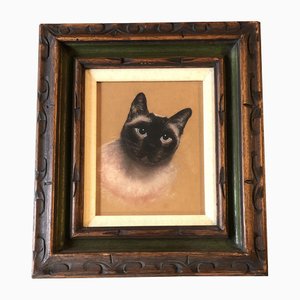 Siamese Cat, 1950s, Pastel on Paper, Framed