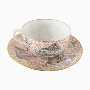 Taza de té y platillo franceses de Haviland & Co Limoges, 1885