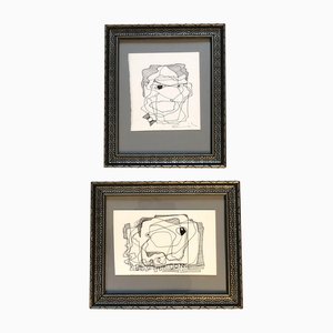 Wayne Cunningham, Untitled, Abstract Ink Drawings, Encadré, Set de 2