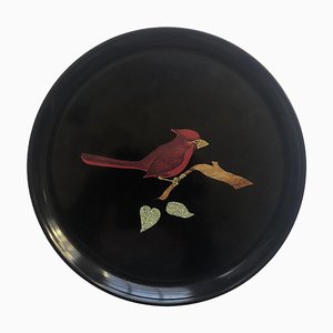 Plateau Mid-Century Moderne Couroc of Monterey Cardinal Rond Oiseau