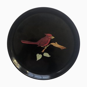 Vassoio rotondo Mid-Century moderno con uccelli, Cardinale di Monterey