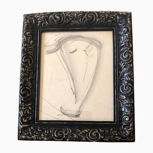 Study Drawing, 1950s, Charcoal on Paper, Framed