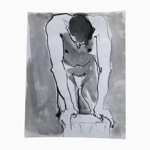 Abstract Male Study, Ink Wash on Paper, 1980s