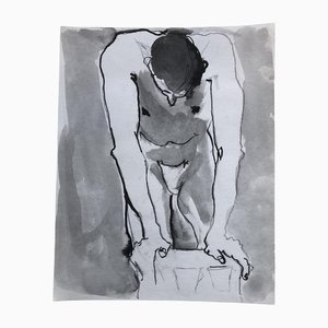 Estudio masculino abstracto, aguada a la tinta sobre papel, años 80