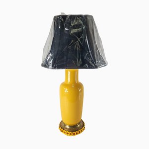 Early 20th Century English Bretby Yellow Chinoiserie Table Lamp