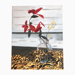 Nature Morte avec Tissu Tigre, 1980s, Peinture sur Toile