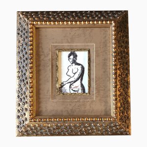 Female Nude, 1970s, Ink Drawing, Framed