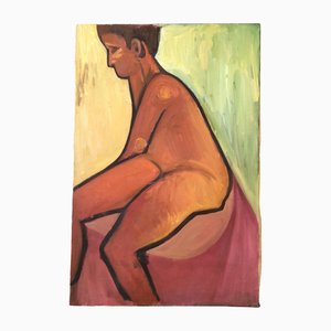 Nu Masculin Moderniste Abstrait, 1950s, Peinture sur Toile