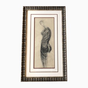 Abstract Female Nude Study, 1950s, Charcoal, Framed