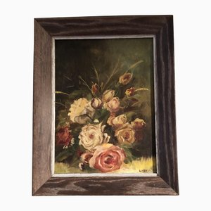 Floral Still Life with Roses, 1950s, Framed