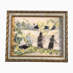 Victorians Fishing, 1950s, Paper, Framed