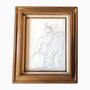 Dibujo de estudio al carboncillo de mujer desnuda, enmarcado, años 70, Carboncillo en papel