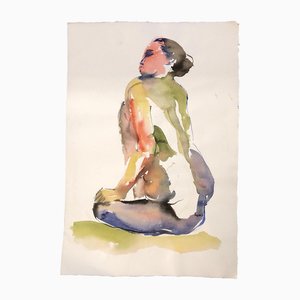 Abstract Expressionist Female Nude Watercolor, 1970s, Watercolor on Paper