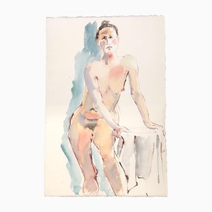 Nu Féminin Abstrait, 1970s, Aquarelle sur Papier