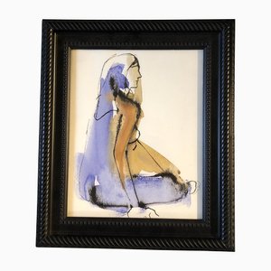 Desnudo femenino, años 70, acuarela, enmarcado