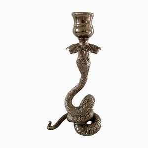 Portacandele vintage in argento con serpente serpente