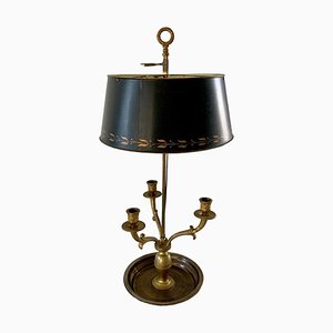 Lámpara Bouillotte de latón de tres brazos de mediados del siglo XX con pantalla Tole en negro